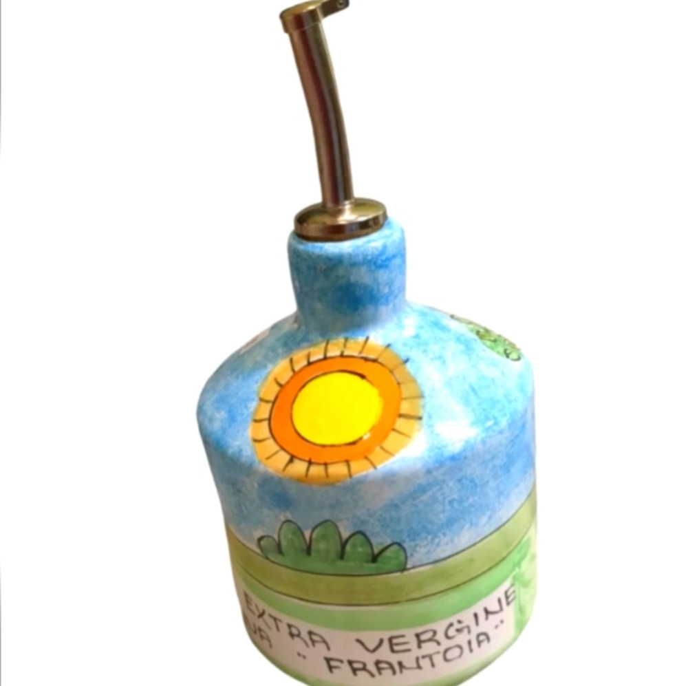 0803 New Nino Parrucca Hand Painted Ceramic Olive Oil Bottle Made In Italy